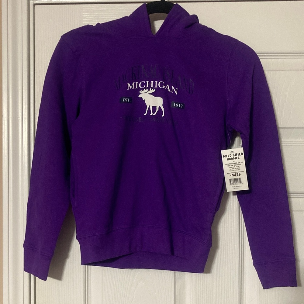 NWT Wild Child Purple Michigan Hoodie with side pockets - size 8